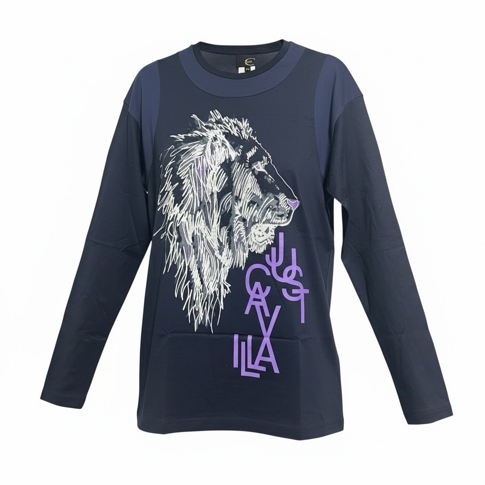Just Cavalli Men's Graphic Lion Shirt Size L IT 50 Blue Made in Italy NEW‎